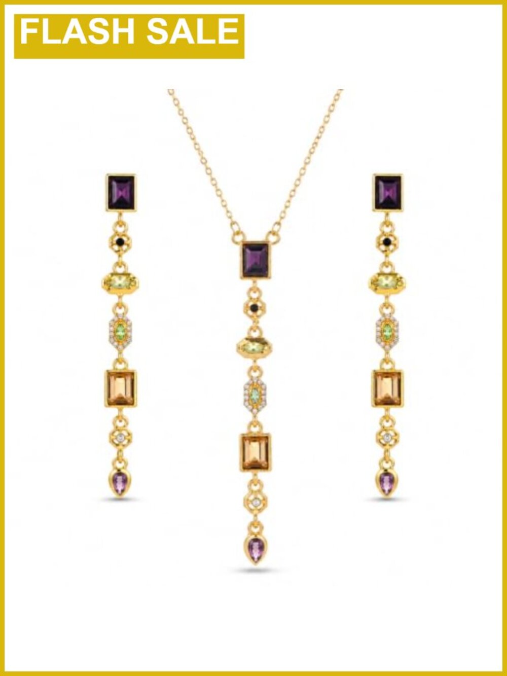 Gold Tone Geometric Boho Jewelry Set 3Pc Necklace & Earrings